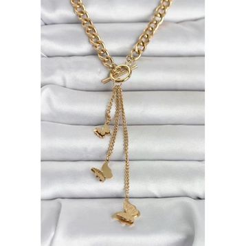 Erbilden ERB 316L Çelik Gold Renk Kelebek Sallantılı Kadın Kolye