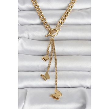 Erbilden ERB 316L Çelik Gold Renk Kelebek Sallantılı Kadın Kolye