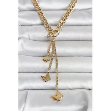 Erbilden ERB 316L Çelik Gold Renk Kelebek Sallantılı Kadın Kolye