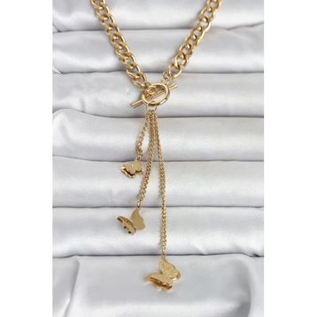 Erbilden ERB 316L Çelik Gold Renk Kelebek Sallantılı Kadın Kolye