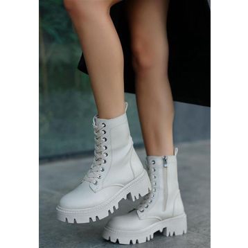 Erbilden Flona Bej Cilt Bağcıklı Kadın Bot