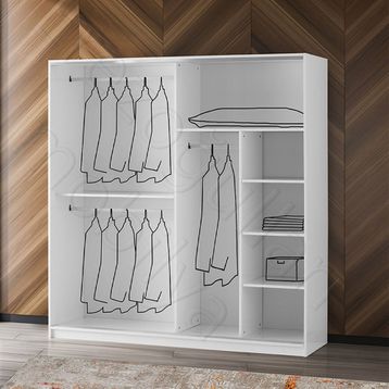Erezoğulları 200x60x210 cm Ekru Geniş Raf Askılı Aynalı Sürgülü Gardrop