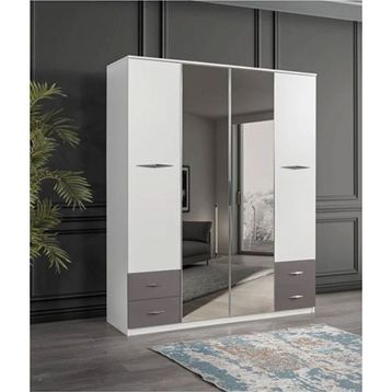 Erezoğulları Bella 4 Kapılı Aynalı 170x55x210 CM Çekmeceli Gardırop