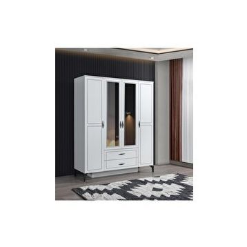Erezoğulları Çizgi 4 Kapılı 2 Çekmeceli 160x55x200 CM Gardırop