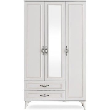 Erezoğulları Irmak 3 Kapılı 2 Çekmeceli 120x48x195 CM Beyaz Gardrop