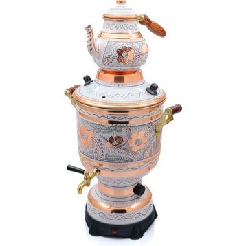 Eriza Home 6 litre 220 V Elektrikli İşlemeli Bakır Beyaz Semaver