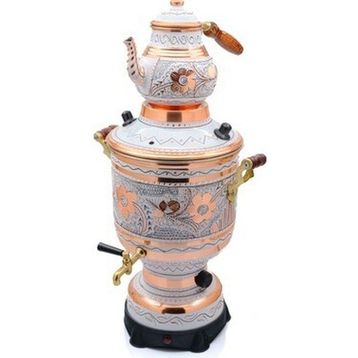 Eriza Home 6 litre 220 V Elektrikli İşlemeli Bakır Beyaz Semaver