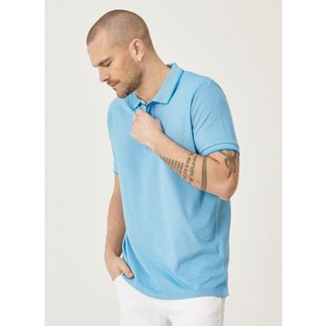 Erkek Çekmeyen Pamuklu Kumaş Slim Fit Dar Kesim Saks-Beyaz Kıvrılmaz Polo Yaka Tişört