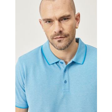 Erkek Çekmeyen Pamuklu Kumaş Slim Fit Dar Kesim Saks-Beyaz Kıvrılmaz Polo Yaka Tişört