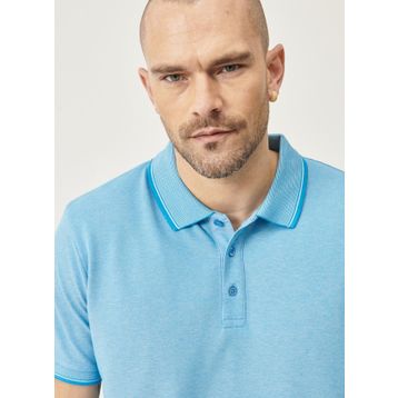 Erkek Çekmeyen Pamuklu Kumaş Slim Fit Dar Kesim Saks-Beyaz Kıvrılmaz Polo Yaka Tişört
