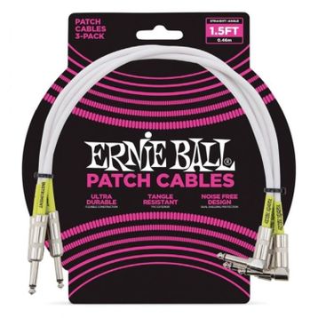 Ernie Ball P06052 Beyaz 6'' Düz Açılı 3'lü Kablo
