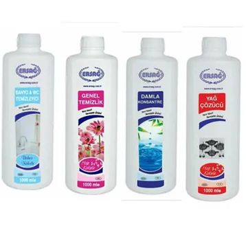 Ersağ 1 lt Damla Konsantre Çok Amaçlı Temizleyici + 1 lt Genel Temizleyici + 1 lt Yağ Çözücü + 1 lt Banyo Wc Temizleyici