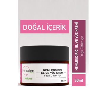 Ervalinn Yağlı Ciltler için 50 ml Doğal Nemlendirici El ve Yüz Kremi