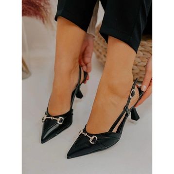 Ervanın Butiği ERV2220 Siyah Deri Moss Toka Detay Kadın Stiletto