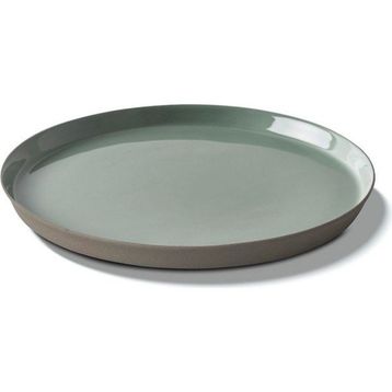 Esma Dereboy 16.5 cm Taş Rengi Nil Yeşili El Yapımı Porselen Yuvarlak Pasta Tabağı