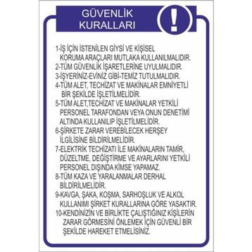 Este Uyarı Levhaları Güvenlik Talimatı 25x35 cm Uyarı Levhası