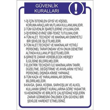 Este Uyarı Levhaları Güvenlik Talimatı 25x35 cm Uyarı Levhası