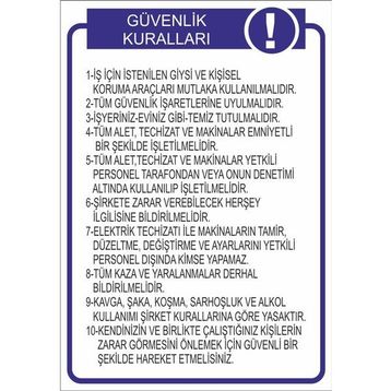 Este Uyarı Levhaları Güvenlik Talimatı 25x35 cm Uyarı Levhası
