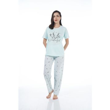 Estiva 22124 Kadın Çiçek Desenli Kısa Kollu Viskon Pijama Takımı