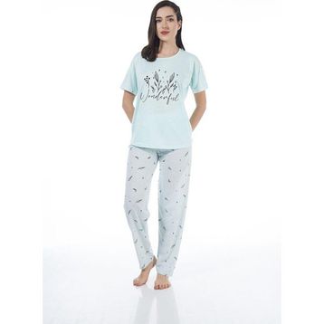 Estiva 22124 Kadın Çiçek Desenli Kısa Kollu Viskon Pijama Takımı