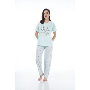 Estiva 22124 Kadın Çiçek Desenli Kısa Kollu Viskon Pijama Takımı