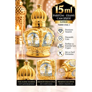 Esved 96800-1 15 ml Gold Premium Parfüm Esans Boş Cam Dekorotif Vitrin Şişesi