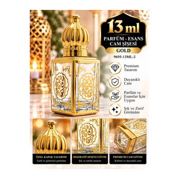 Esved 9695-2 13 ml Gold Premium Parfüm Esans Boş Cam Dekorotif Vitrin Şişesi