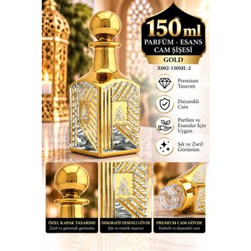 Esved PX002-2 150 ml Gold Parfüm Esans Boş Cam Dekorotif Vitrin Şişesi