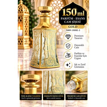 Esved X009-2 150 ml Gold Parfüm Esans Boş Cam Dekorotif Vitrin Şişesi