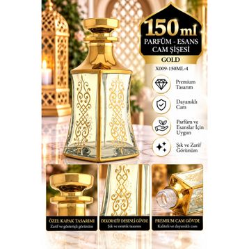 Esved X009-4 150 ml Gold Parfüm Esans Boş Cam Dekorotif Vitrin Şişesi