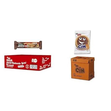 Eti 12x100 gr Burçak Sütlü Kakaolu Kremalı Yulaflı Bisküvi 36x25 gr Cin Portakallı Bisküvi