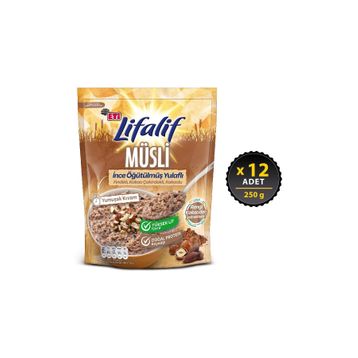 Eti 250 gr Lifalif İnce Öğütülmüş Yulaflı Fındıklı Kakao Çekirdekli Kakaolu Müsli (12 adet)