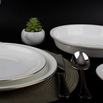 Evaliza Alaia Gold 2 mm Altın 12 Kişilik 60 Parça Porselen Yemek Takımı