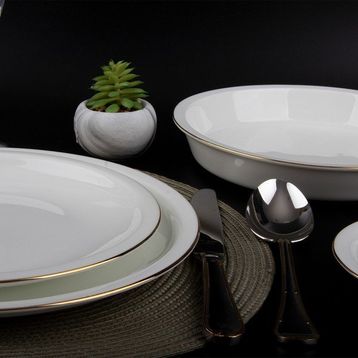 Evaliza Alaia Gold 2 mm Altın 12 Kişilik 60 Parça Porselen Yemek Takımı