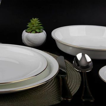 Evaliza Alaia Gold 2 mm Altın 12 Kişilik 60 Parça Porselen Yemek Takımı