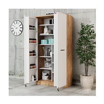 Evdemo Art Atlantik Çam Beyaz 2 Kapaklı Erzak Kiler Dolap