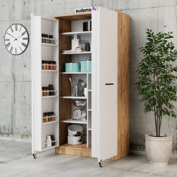 Evdemo Art Atlantik Çam Beyaz 2 Kapaklı Erzak Kiler Dolap