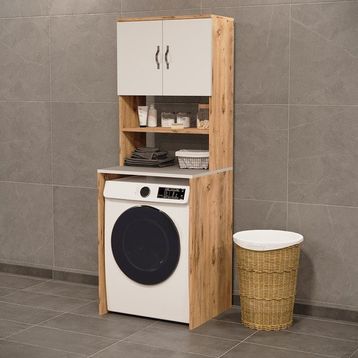 Evdemo Atlantik Çam 182 cm Çamaşır Makinesi Üstü Banyo Dolabı Rafı