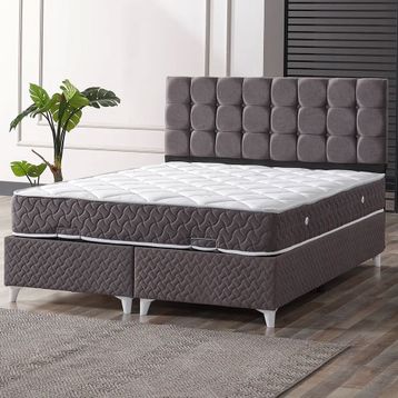 Evdemo Bengü Çift Kişilik Baza Başlık Gri 150x200 cm Yatak Seti