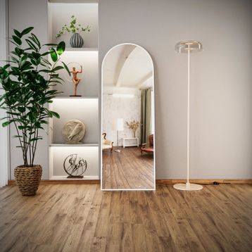Evdemo Pamir 180x60 cm Beyaz Metal Çerçeveli Ayaklı Oval Boy Aynası