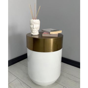 Evdeniste Dekoratif Eskitme Darbuka Parlak Beyaz 60 cm Sehpa