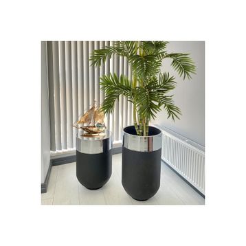 Evdeniste Dekoratif Gümüş Darbuka Siyah 70 cm Saksı +60 cm Sehpa