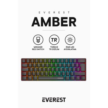 Everest Amber RGB TKL Siyah Red Switch Kablolu Mekanik Gaming Klavye