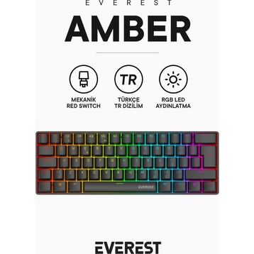 Everest Amber RGB TKL Siyah Red Switch Kablolu Mekanik Gaming Klavye