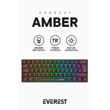 Everest Amber RGB TKL Siyah Red Switch Kablolu Mekanik Gaming Klavye