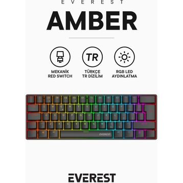 Everest Amber RGB TKL Siyah Red Switch Kablolu Mekanik Gaming Klavye