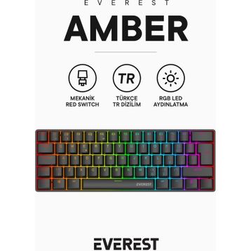Everest Amber RGB TKL Siyah Red Switch Kablolu Mekanik Gaming Klavye