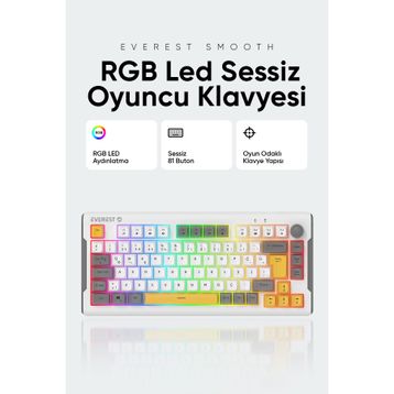 Everest KB-75 Smooth Membran Switch RGB Beyaz-Mavi-Turuncu Kablolu Gaming Klavye