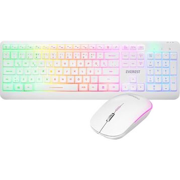 Everest KM-1500 Beyaz Kablosuz Şarj Edilebilir Rainbow Aydınlatmalı Q Multimedia Klavye + Mouse Set Klavye