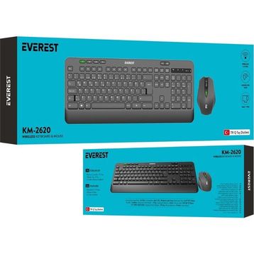 Everest KM-2620 Siyah USB Sessiz Switch Kablosuz Q Multimedia Klavye ve Mouse